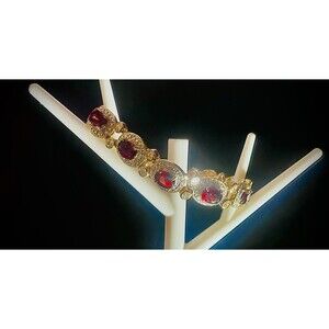 Stunning Vintage Vermeil Blood Red Garnet & White Sapphire Bracelet